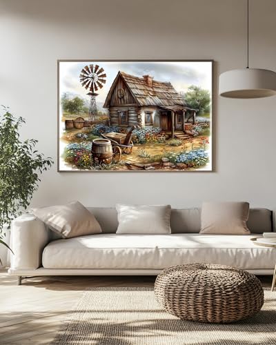 Farmhouse Landscape Diamond Art Kits for Adults, Crafts 5D Diamond Painting Dot Kit for Adult Beginners, Country DIY Round Dots Full Drill Diamonds Paintings Arts for Home Wall Decor Gifts 12X16 Inch - color: C03