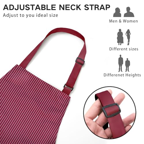 BeLuyi Adjustable Bib Apron with 2 Pockets Chef Cooking Kitchen Restaurant Aprons for Women Men - color: Wine Pinstripes