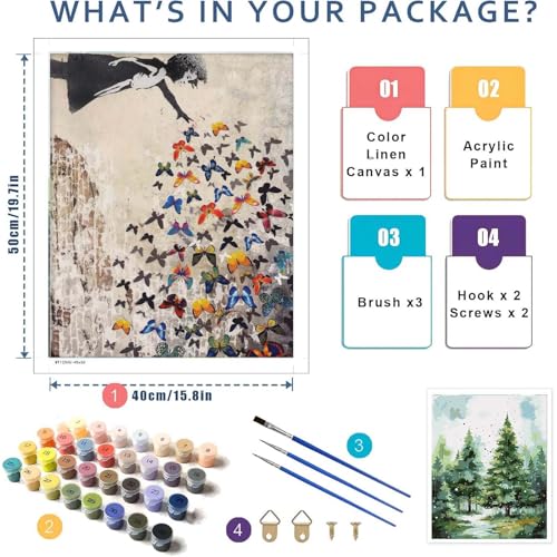 niurenmaoyi Girl Butterfly Paint by Numbers Kit for Adult Beginner,20X16in - color: Adults' Paint-By-Number Kits-0521-08