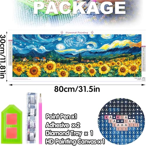 Bimkole Large Diamond Art Kits for Adults Sunflower, Full Drill 5D DIY Rhinestone Embroidery Set Paint with Diamonds Landscapes by Number Kits Cross Stitch Home Wall Craft Decoration 31.5x11.81 Inch - color: Big-Sunflower