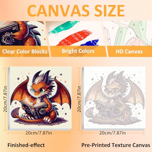 Dragon Paint by Numbers Kit for Kids, 8x8 inch | DIY Paint by Numbers for Kids, Ages 4-8-12, with Frame, Wooden Easel, Gifts Box, Fun and Relaxing,Home Wall Decor - color: Dragon