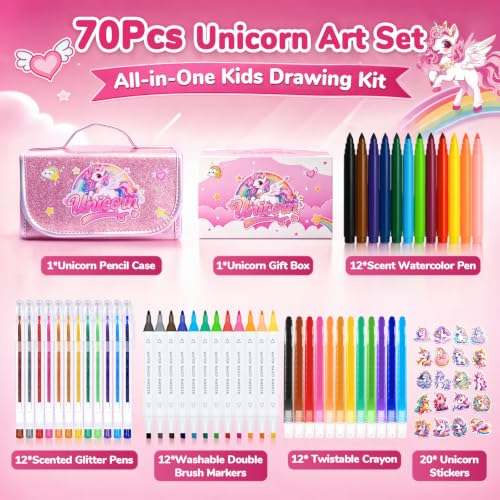DreamyCandy 70 Pcs Washable Markers Set for Kids 4-8, Unicorn Art Set Gifts - color: Pink Unicorn