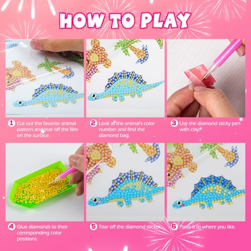 Labeol Diamond Art Kits for Kids Boys and Girls Ages 6-8-10-12 Easy to DIY Creative Diamond Art Sticker Craft by Numbers Kits for Kids and Adult Beginners (Colorful Animal) - style: Colorful animal