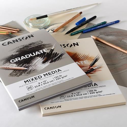 Canson Graduate Natural Mixed Media Pad, Foldover, 11x14 inch, 20 Sheets | Artist Paper for Adults and Students - Watercolors, Mixed Media, Markers and Art Journaling - color: Natural/Tan Paper, size: 11x14 inch