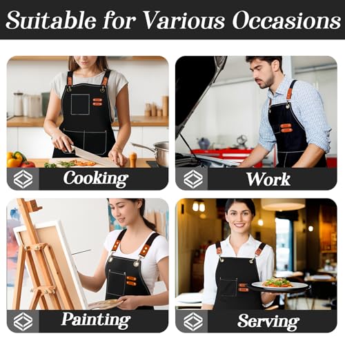 conda Chef Apron, 1 Pack, Cross Back Straps Apron With Pockets for Men Women, 100% Cotton Canvas Adjustable Apron, for Cooking Pottery Baking Painting - color: Black