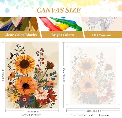 Paint by Numbers Kit for Adults Beginner,Sunflowe Home Wall Decor-16x20in - color: Sunflower