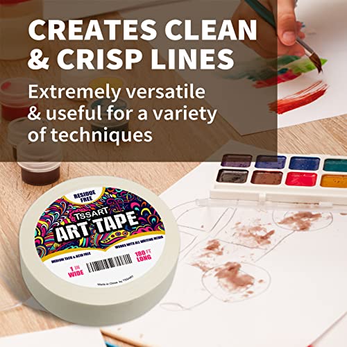 White Art Tape Medium Tack - Masking Artists Tape for Drafting Art Watercolor Painting Canvas Framing - Acid Free 1inch Wide 180FT Long - size: 1inch