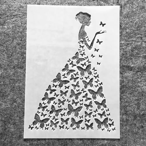 TIAMECH A4 Reusable Wedding Bride Stencil for Painting | Butterflies Girl Layering Template, DIY Wall Art, Wood Furniture, Scrapbook & Crafts (8.3x11.7inch) - style: Wedding Bride