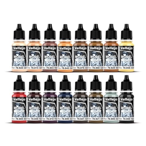 Vallejo - Face & Skin Tones Acrylic Paint Set | Model Color | Figure Color Series Historical Miniature Kit to Achieve Historical Accuracy with Artist-Grade Pigments | 16 Bottles x 18 ml (0.60 fl.oz.) - style: Face & Skin Tones