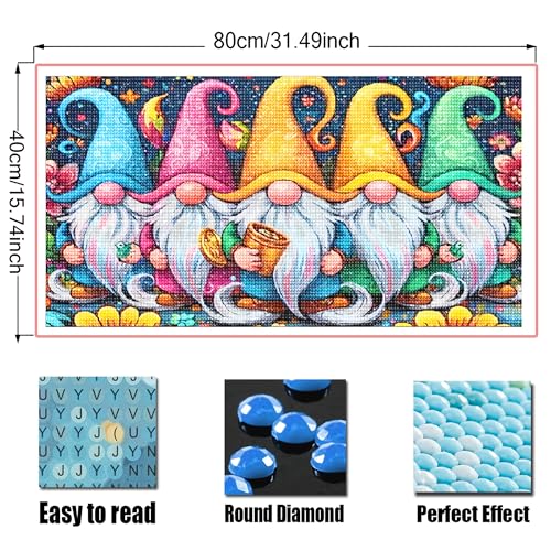 KUFWKEY Large Size Gnomes Diamond Painting Kits for Adults,5D Diamond Art Kits for Beginner,DIY Handicrafts,Full Round Diamond Dots,Mosiac Gem Art and Craft Kits,Christmas wall Decor 31.5x15.7inch - color: AM6031