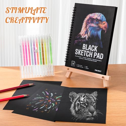 30 Sheets Black Paper Sketchbook with 12 Color Gel Pen Set, 98lb/160gsm Heavyweight Black Sketch Pad 5.5×8.5in, Acid-Free Drawing Paper, Spiral Bound Sketch Book for Kids, Teens, Artist (Pack of 2) - size: 5.5×8.5in Set (Pack of 2)