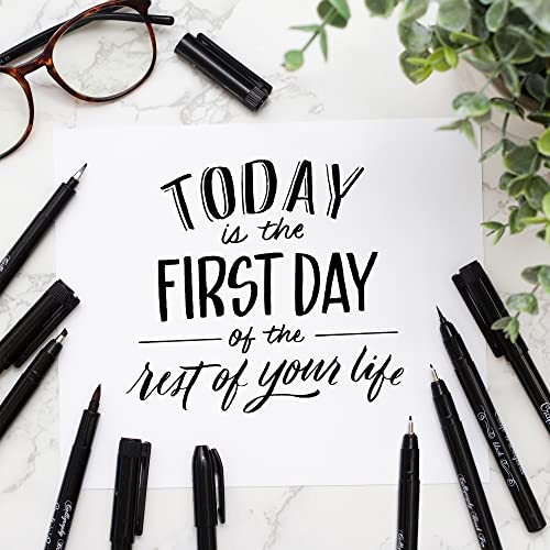 Craft 'n' Beyond Calligraphy Brush Pens Pack of 10 Markers for Hand Lettering, Art Drawing, Sketching, Scrapbooking, Writing, Journaling tip - Beginner Kit with Fadeproof Black Ink - color: Black- Pack of 10
