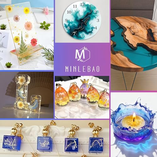 Minlebao Crystal Clear Epoxy Resin Kit 32oz, High Gloss Bubble-Free Coating & Casting for DIY Art, Jewelry Making, River Tables - 1:1 Ratio with Measuring, Silicone Mold and Usage Tools - size: 32OZ