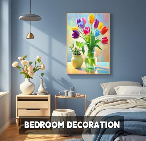 TINDAY Paint by Numbers Kit for Adults Paint by Number for Adults Beginner Tulip Painting by Number for Adult Flower on Canvas Acrylic Painting Wall Decor 16x20 in - color: Tulip