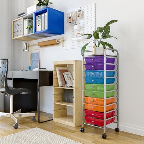 Seville Classics Rolling Utility Organizer Storage Cart, for Home Office, School, Classroom, Scrapbook, Hobby, Craft, 10 Drawer, Multicolor (Pearlized) - color: Multi Color, size: 10 Drawer