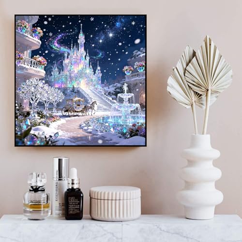 Diamond Art Kits for Adults, Castle Diamond Art Painting Kits for Adults | Fairy Castle Stress Relief Full Round Drill Heartfelt DIY Gift Strong Adhesive Wall Decor HD Canvas 13.8x13.8in 35x35cm - color: Castle