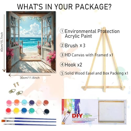 DIY Scenery Paint by Numbers Kit for Adults with Framed Canvas,Landscape Beach Digital Oil Painting Kit for Beginners,Acrylic Paint by Number Kits with Wooden Easel for Holiday Gifts 12X16 Inch. - color: DKMT0277