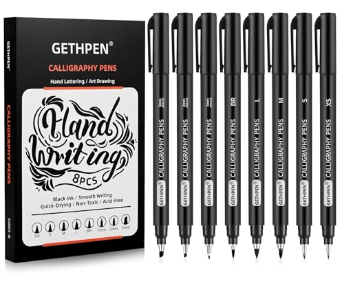 GETHPEN Calligraphy Brush Pen Set, Black Archival Ink for Hand Lettering - color: Black