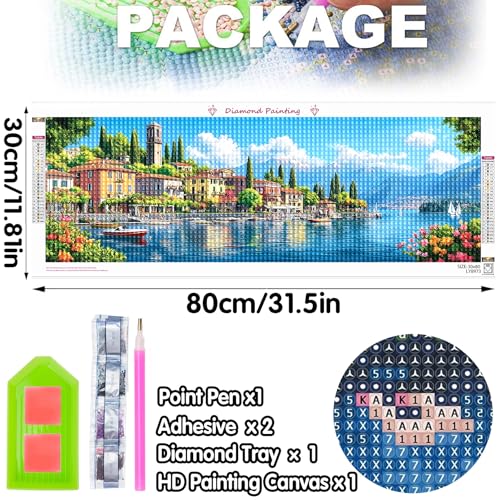 Bimkole Large Diamond Art Kits for Adults House, Full Drill 5D DIY Rhinestone Embroidery Set Paint with Diamonds Art Landscape by Number Kits Cross Stitch Home Wall Craft Decoration 31.5x11.81 Inch - color: Lakeside Town