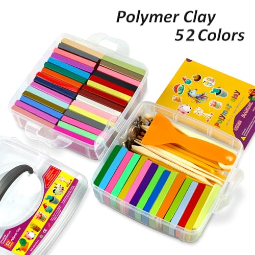 Aestd-ST Polymer Clay 52 Colors, Oven Bake Modeling Clay for Kids & Artists | 20 Sculpting Tools, Accessories, Easy to Shape, Non-Sticky, Colorful, Portable Storage Box, DIY Starter Kit for Kids & Adults - color: 52 Colors