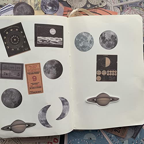 TIYPKE 200pcs Aesthetic Stickers - Vintage Scrapbook Stickers for Journaling, Bullet Journals, Scrapbooking, Space & Moon Themes
