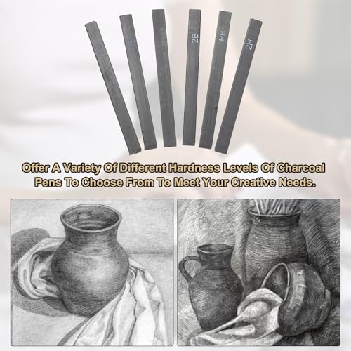 MECCANIXITY Compressed Charcoal Sticks, 4B Grade Square Vine Charcoal Sticks Set Art Supplies for Painting Drawing Sketching Shading Artists Beginners(Pack of 6) - style: 4B