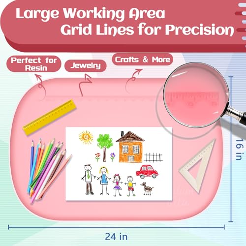 24"x16" Oval Silicone Mats for Crafts - Non-Slip Painting Mat with Raised Edges, Reusable Table Protector for Resin, Clay, Paint ,Playdough ,Jewelry-Making & Crafts Creation (Pink) - color: Pink
