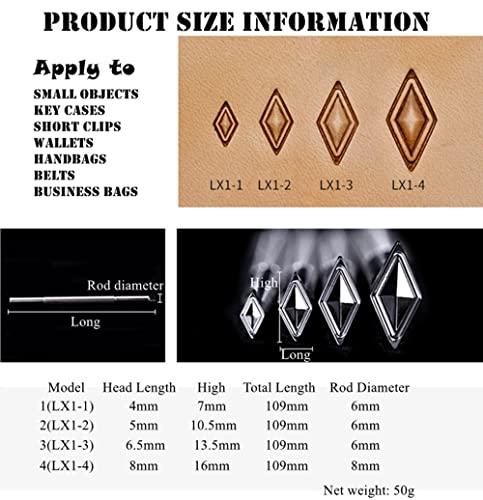 Diamond Stamps 3D Geometric Pattern Leather Stamps - One Piece or Set of 4 Leather Stamping Tools in Stainless Steel (LX1-3, one Piece) - size: LX1-3, one piece