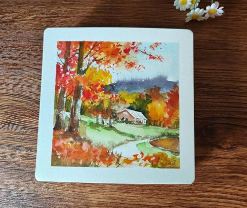 FLUNBRATO Watercolor Paper Pad, 60 Sheets, 6.5 x 6.5 in, Hot Press 100% Cotton, 140LB/300GSM Acid-Free Square Art Pad, Two-Edge Glued, for Gouache, Ink and Mixed Media - size: 6.5 x 6.5 in