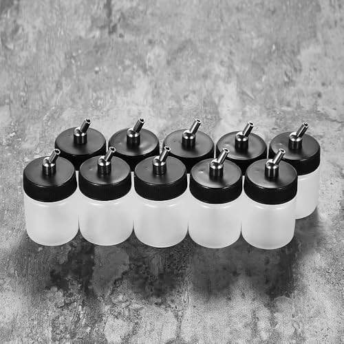 10pk 22cc(0.75oz) Airbrush Plastic Bottles, 30°Siphon with Dust Caps | 10 lightweight plastic bottles + 10 silicone dust covers, 30° siphon for fast color swaps, leak-proof seal - size: KIT-2
