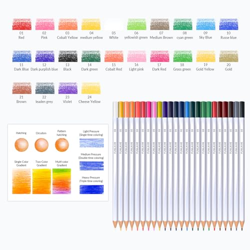 24 Colored Pencils for Adult Coloring Books, Oil-Based Soft Core | Drawing Pencils With Sharpener,Art Supplies for Artists, Adult Coloring, Sketching, Drawing, Painting, and Smooth Blending - color: 24-Color Gift Pack