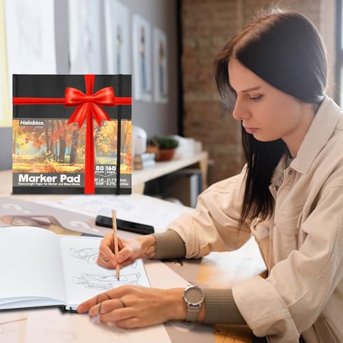 Halobios Square Sketchbook for Drawing, 120 lb/200 GSM Mixed Media Sketchbook, 80 Sheets/160 Pages Portable Marker Drawing Paper Sketch Book for Alcohol Markers, Artists, Beginners(8.3”x8.3”) - size: 8.3"*8.3"