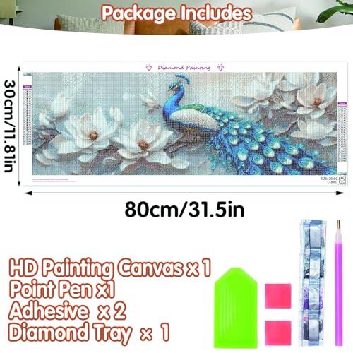 SKRYUIE 5D Large Diamond Painting Kits Peacock - DIY Diamond Art Kits for Adults Animal, Full Round Drill - Crystal Embroidery Cross Stitch - Craft for Wall & Office Decor - 12x30 inch / 30x80 cm - color: colorful-7