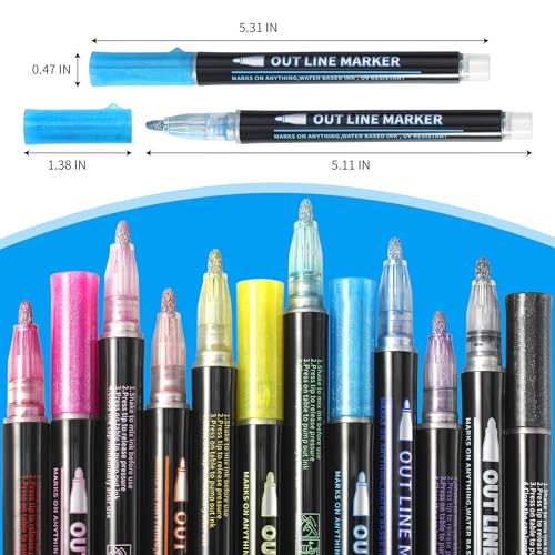 Upanic 24 Colors Outline Markers,Glitter Pens Art Supplies | Shimmer Markers for Card Making, Cute Arts Crafts & Birthday Gifts - color: 24 Colors
