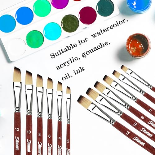 Sdanart Watercolor Brushes 12 PCS,6 Flat Paint Brushes 6 Angular Paintbrush | Watercolor Paint Brush for Watercolors,Acrylics,Oil,Gouache,Ink,Different Size Paintbrushes Perfect for Artists and Beginners