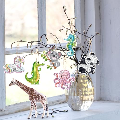 Augisteen 15 PCS Diamond Painting Keychains Animal Diamond Art Ornaments Double Side Diamonds Key Rings DIY 5D Art Pedants for Beginners Birthday Crafting Home Party Decor