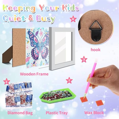 Butterfly Diamond Art Painting Kits for Kids with Frame Ages 6-12 (7x7 in) - color: CC1035