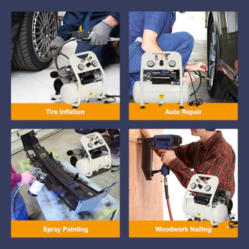 Portable Air Compressor, Ultra Quiet Oil-Free Electric Air Compressor 115 PSI Max with 4 CFM, Quick Recovery, 2.5 Gallon Tank, Ideal for Tire Inflation, Hot Dog Air Tools& Garage Auto Repair - size: 2.5 gallons