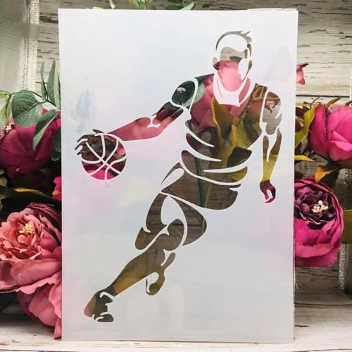 TIAMECH A4 Reusable Basketball Stencil for Painting | Playing Games Layering Template, DIY Wall Art, Wood Furniture, Scrapbook & Crafts (8.3x11.7inch) - style: Basketball