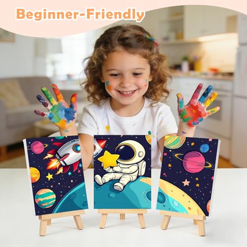 3 Piece Paint by Numbers Kit for Kids Easy Kid Paint by Number Kits Ages 8-12 Space DIY Painting Kits for Kids Age 4-8 Beginner Paint by Number Canvas with Frame Children Color by Numbers Kit 8x12 In - color: Space DIY Painting Kits for Kids