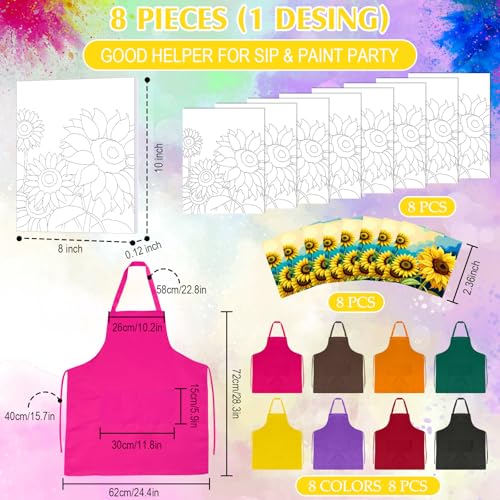 Cholemy 8 Set Paint and Sip Kit for Adults 8'' x 10'' Pre Drawn Canvas with Wooden Easels Acrylic Paint Brushes Wash Cup Palette Apron for Painting DIY Date Night Party Supplies(Sunflower) - style: Sunflower