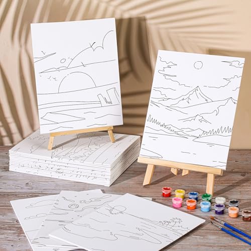 Sherr 20 Pcs Stretched Pre Drawn Canvas Afro Queen Black Art for Painting for Adults Outline Pre Drawn Stretched Cotton Canvas to Paint Party Set, 8 x 10''(Landscape) - style: Landscape