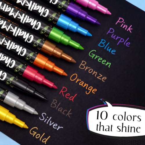 Chalkola 10 Extra Fine Tip Metallic Chalk Markers for Blackboard - 1mm Tip - size: Extra Fine Tip - 1mm