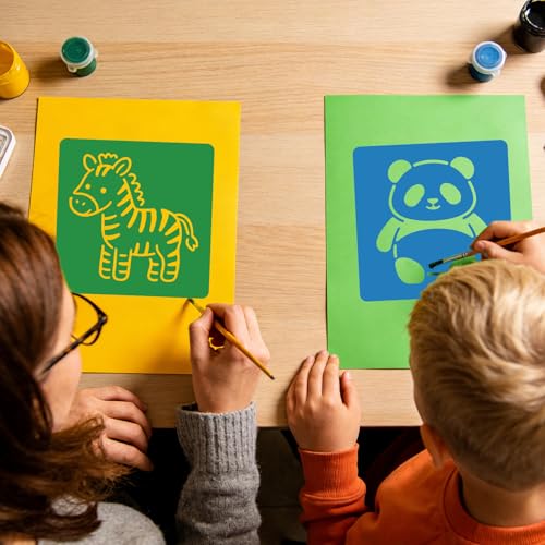CUTHOLLOW Cartoon Animals Stencils, 25PCS 8-Inch Washable PET Art Stencils | 25PCS 8" PET Stencils, Animal, Washable and Reusable, Large Art Templates for Painting, Crafts, Walls and Sidewalk Chalk - style: Cartoon animals