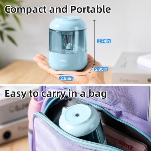 deli Electric Pencil Sharpener, Battery Operated, 6.5–8mm for Classroom | Battery Electric Pencil Sharpener, Durable Blade 5000+ Sharpen, Fits 6.5-8mm Pencils Classroom Kids Home - color: Blue