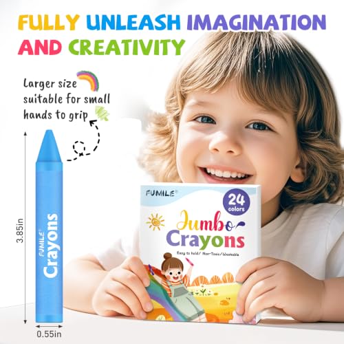 24 Colors Jumbo Crayons for Toddlers 1-3, Non-Toxic, Washable Crayon for Kids Ages 4-8, Easy to Hold and Unbreakable Big Toddler Crayons for Toddler Coloring.Best Gift for Holiday, Travel and Art - color: Multicolor A