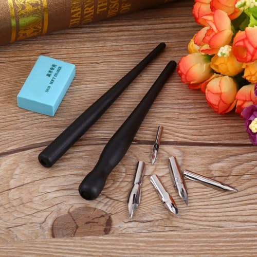 Manga Drawing Dip Pen Set with 2 Holders & 5 Nibs Interchangeable Stainless Steel Nibs for Comic Art, Calligraphy & Sketching