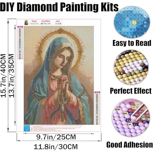 GMETNIC Diamond Art Kits for Adults- The Virgin Mary Diamond Painting Kits for Adults Beginners, 5D DIY Full Drill Round Rhinestone Gem Art Crafts Paintings for Home Wall Decor 12"x16" - color: Praying Madonna