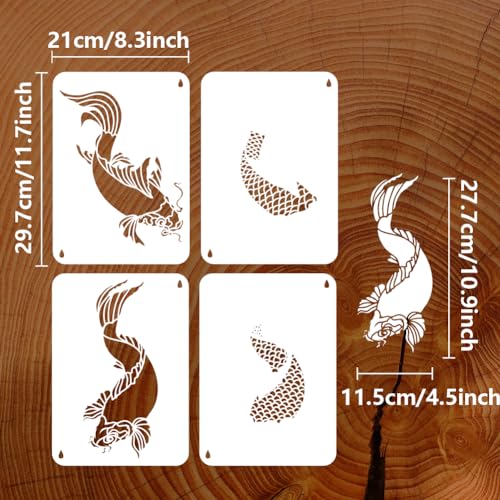 FINGERINSPIRE 4PCS Layered Koi Fish Stencils for Painting 8.3x11.7inch Large Koi Fish Painting Stencils Reusable Drawing Templates Animal Theme Stencil for Wood Fabric - color: Layered Koi Fish