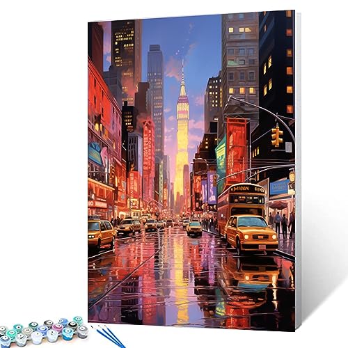 City View Street Landscape DIY Paint by Numbers for Adults New York Street Scenery DIY Oil Painting Acrylic Paint Art Modern Painting Kits Canvas with Acrylic Paints Art 16x20 Inch(without Frame ) - color: Scenery 05, size: 16''x20''(Frameless)